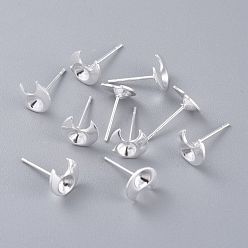 Silver 304 Stainless Steel Stud Earring Settings, Moon, Silver, 8x8mm, Pin: 0.7mm, Tray: 3mm