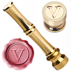 Letter V 1Золотистые латунные штампы с восковыми печатями и ручками в форме бамбуковых палочек, для изготовления поздравительных открыток, Буква V, 74.5x15 мм