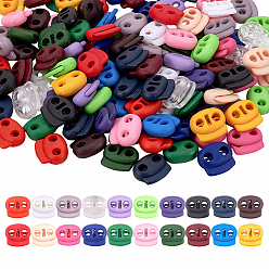 Mixed Color Plastic Spring Cord Locks, 2 Hole Drawstring Toggle Spring Clasp, Mixed Color, 17.5x19.5x7.5mm, Hole: 4.5mm, 20 colors, 6pcs/color, 120pcs/box