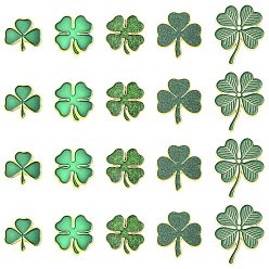 Verde Oscuro 20 piezas 5 estilos broches de solapa de aleación esmaltada con trébol del día de San Patricio para mochilas y ropa, dorado, verde oscuro, 14~31x19~26 mm