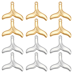 Платиновый & Золотой 12 шт. 2 цвета латуни подвески в форме рыбьего хвоста, платиной и золотом, 12x13x2 мм, отверстие : 1 мм, 6 шт / цвет