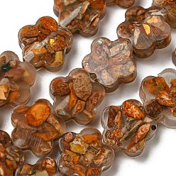 Шоколадный Окрашенная натуральная императорская яшма с нитями смоляных бусин, цветок, цвет шоколада, 15x16x5.5 мм, отверстие : 1.2 мм, около 12 шт / нитка, 8.46'' (21.5 см)