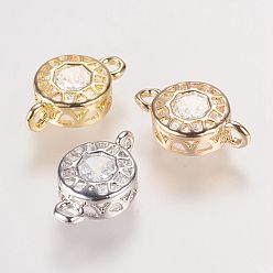 Mixed Color Brass Glass Rhinestone Links connectors, Flat Round, Crystal, Mixed Color, 12x7.5x3mm, Hole: 1mm