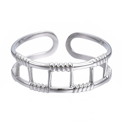 Stainless Steel Color Non-Tarnish 304 Stainless Steel Rectangle Wrap Open Cuff Ring, Chunky Hollow Ring for Women, Stainless Steel Color, US Size 6 3/4(17.1mm)