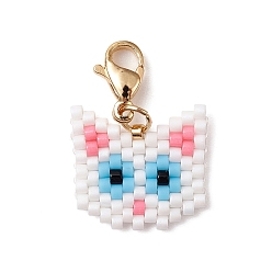 Cat Shape Ткацкий станок ручной работы с узором из бисера, подвески, украшение, с 304 из нержавеющей стали Lobster Claw застежками, форма кошки, 22 мм