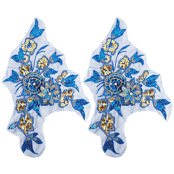 Синий Полиэстеровая вышивка кружево швейные украшения, железо на заплатах, аксессуары для одежды diy, цветок, синие, 240x350 мм