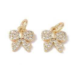 Настоящее золото 18K Латунные микропаве прозрачные подвески с фианитом, без кадмия, без никеля и без свинца, бантом, с целью перехода в кольце, реальный 18 k позолоченный, 10.5x10x2 мм, отверстие : 5.5 мм