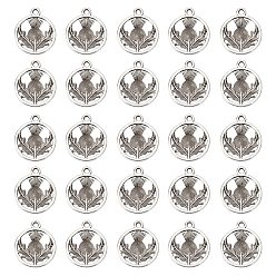 Античное Серебро Тибетский стиль сплава плоские круглые с цветочными Шотландия расторопши подвесками, без кадмия и без свинца, античное серебро, 19x16x1 мм, отверстие : 2 мм, 120 шт / коробка