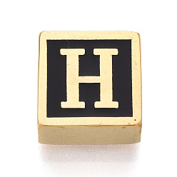 Letter H 304 Квадратные распорные планки из нержавеющей стали с черным эмалевым покрытием, 2-луночное, ионное покрытие (ip), реальный 18 k позолоченный, Письмо ч, 12x12x6 мм, отверстие : 4.5 мм