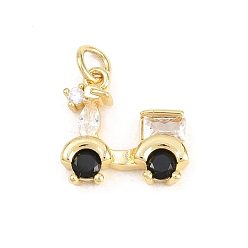 Другие Латунные микро проложить кубического циркония подвески, долговечный, стойки покрытие, без свинца и без кадмия, реальный 18 k позолоченный, прозрачные, электрокар, 14x15x3.5 мм, отверстие : 3.2 мм