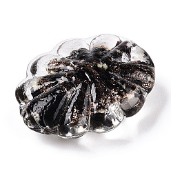 Черный Светящиеся бусины лэмпворк из золота и песка ручной работы, светится в темноте, цветок, чёрные, 26~29.5x22.5~26x10.5~11.5 мм, отверстие : 1.4~2 мм