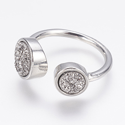 Светло-серый Натуральные друзы агатовые манжеты, открытые кольца, с реальными результатами латуни с покрытием из платины, окрашенные, Размер 8, светло-серый, 18 мм