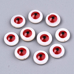 Красный Естественных пресноводных стеклянные бусы, с эмалью, плоские круглые с сглаза, красные, 9x3.5 мм, отверстие : 0.8 мм