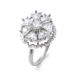 Платина Вращающиеся открытые манжетные кольца для женщин, латунные кольца-спиннеры с микро-паве и прозрачным кубическим цирконием, платина, внутренний диаметр: американский размер 7 1/4 (17.5 мм)