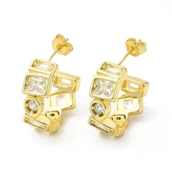 Настоящее золото 18K Круглые серьги-гвоздики из прозрачного кубического циркония, латунные серьги-кольца для женщин, без кадмия, без никеля и без свинца, реальный 18 k позолоченный, 20.5x20x7 мм, штифты : 0.8 мм