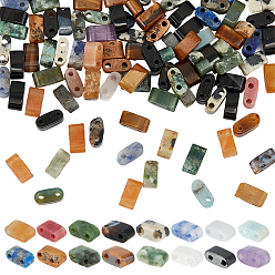 Смешанные камни 160 шт 16 стили натуральные бусины из смешанных драгоценных камней, 2-луночное, прямоугольные, смешанные окрашенные и неокрашенные, 2.5~3x5x2.5 мм, отверстие : 0.8 мм, 10 шт / стиль
