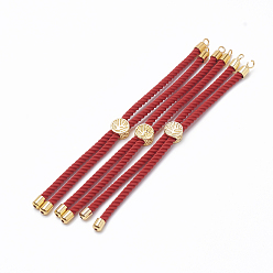 Red Nylon Twisted Cord Bracelet Making, Slider Bracelet Making, with Brass Findings, Golden, Red, 8.7 inch~9.3 inch(22.2cm~23.8cm), 3mm, hole: 1.5mm