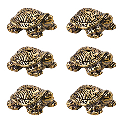Antique Golden 6Pcs Brass Tortoise Display Decoration, for Home Office Decoration, Antique Golden, 26x21x11mm
