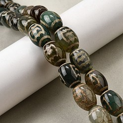 Roc/Peng Pattern Тибетского стиля DZI бисер нитей, природных бисера агат, окрашенная и подогревом, рис, темно-оливковый зеленый, шаблон roc / peng, 16x12 мм, отверстие : 1.8 мм, около 20 шт / нитка, 12.60'' (32 см)