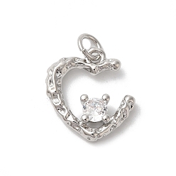 Платина Подвески из латуни с покрытием из прозрачного кубического циркония, с целью перехода в кольце, долговечный, без свинца и без кадмия, половину сердца, платина, 19x15x3 мм, отверстие : 3 мм