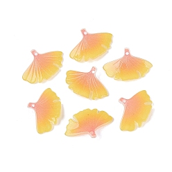 Gold Heat Shrink Acrylic Pendants, Ginkgo Leaf Charms, Gold, 14~14.5x20.5~21x3~4mm, Hole: 1mm