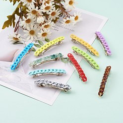 Mixed Color Opaque Acrylic Twist Chains Hair Barrettes, Ponytail Holder Statement, with Hair Accessories for Women, Mixed Color, 82.5x13.5x15mm