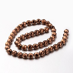 Copper Plated Electroplate Non-magnetic Synthetic Hematite Beads Strands, Twisted Oval, Copper Plated, 8x7mm, Hole: 1mm, about 50pcs/strand, 15.7 inch