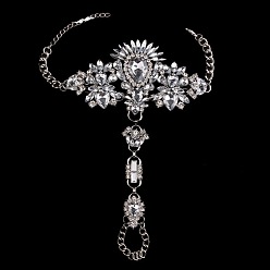 Прозрачный Модные браслеты на пальцы ног из сплава и акрила с цветочным принтом и стразами для пляжной вечеринки, платина, прозрачные, 9-1/8 дюйм (230 мм)