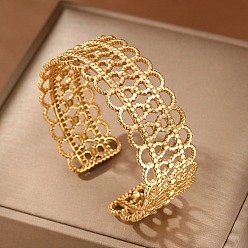 Золотой 304 полые браслеты-манжеты из нержавеющей стали для женщин, золотые, внутренний диаметр: 2x2-1/4 дюйм (5x5.6 см)