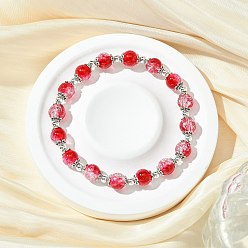 Малиновый Круглые стеклянные бусины с трещинами, растягивающиеся браслеты, с латунной фурнитурой , малиновый, внутренний диаметр: 2-1/4 дюйм (5.7 см)