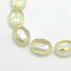 Лимонный шифон Граненый Electroplate стекло овальные бусины нити, радуги цвет покрытием, лимонный шифон, 16x12x7 мм, отверстие : 1 мм, около 50 шт / нитка, 25.1 дюйм