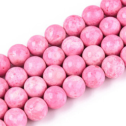 Ярко-Розовый Окрашенные нити синтетических окаменелостей, круглые, ярко-розовый, 8~8.5x8 мм, отверстие : 1 мм, около 50 шт / нитка, 15.94'' (40.5 см)