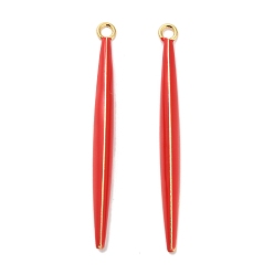 Красный Латунные эмали большие подвески, бар прелести, стойки покрытие, долговечный, без свинца и без кадмия, реальный 18 k позолоченный, красные, 55.5x4.5 мм, отверстие : 2 мм