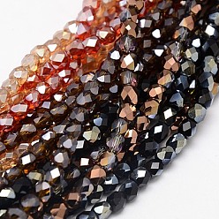 Mixed Color Electroplate Glass Beads Strands, Half Plated, Faceted, Cube, Mixed Color, 4x4x4mm, Hole: 1mm, about 100pcs/strand, 15.7 inch