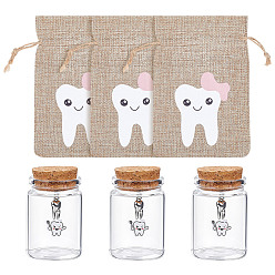 Прозрачный Прозрачные стеклянные пустые бутылки, с подвесками из сплава и мешочками из мешковины, для хранения зубов, колонка, прозрачные, 5.5 см