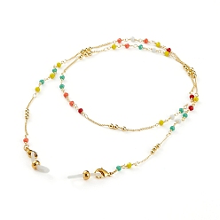 Colorful Eyeglasses Chains, Neck Strap for Eyeglasses, with Faceted Round Glass Beads, Brass Lobster Claw Clasps and Rubber Loop Ends, Real 18K Gold Plated, Colorful, 27.48 inch(69.8cm)