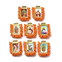 Темно-Оранжевый Подвески барс, с пластиковыми бусинами и бумагой, прямоугольник с фантастическими святыми, без кадмия, без никеля и без свинца, темно-оранжевый, 27x22x6 мм, отверстие : 2.2 мм