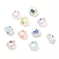 Mixed Color Transparent Glass Beads, with Enamel, Faceted, Snowflake with Evil Eye Pattern, Mixed Color, 12.5x14x9mm, Hole: 1.2mm