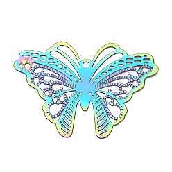 Rainbow Color 304 Stainless Steel Multi-Strand Links, Etched Metal Embellishments, Butterfly, Rainbow Color, 31x45.5x0.3mm, Hole: 1.8mm and 1.5mm and 1.4mm