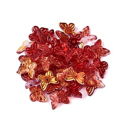 Cramoisi Galvanoplastie perles de verre transparentes, papillon, de couleur plaquée ab , demi-plaqué, cramoisi, 9.5x11x3.5~4mm, Trou: 1.2~1.4mm, environ2220 pcs / 1000 g