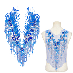 Синий 2 шт. 2 стили цветочный узор полиэстеровое кружево компьютерная вышивка орнамент аксессуары, с бисером, для одежды своими руками, пакет, украшение для брюк, синие, 560~570x285~290x6 мм, 1 шт / стиль