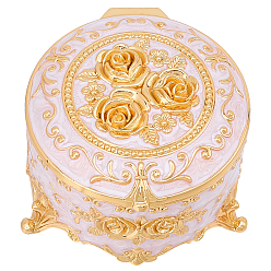 White Vintage Zinc Alloy Rose Pattern Jewelry Storage Box, White, 80x80x57mm