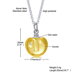 Yellow Glass Apple Perfume Bottle Necklaces, with Stainless Steel Cable Chains, Yellow, 19.69 inch(50cm)
