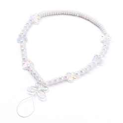 Klar ab Transparente Handybänder mit Acrylperlen, Telefonschmuck, mit Fimo-Perlen und Nylonfaden, Schmetterling, klar ab, 26.5 cm