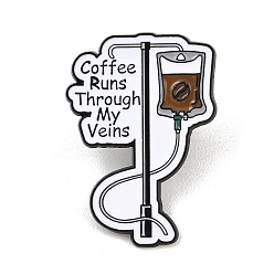 Белый Эмалированные булавки на кофейную тематику, Металлические значки-броши для лацканов, рюкзаков и одежды., Кофе течет по моим венам внутривенно, чёрные, белые, 32.5x23 мм