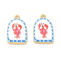 Tomato Printed Brass Pendants, Arch with Lobster Charms, Rack Plating, Long-Lasting Plated, Lead Free & Cadmium Free, Real 18K Gold Plated, Tomato, 22.5x14.5x3.5mm, Hole: 1.5mm