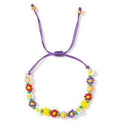 Фиолетовый Браслеты ручной работы из пластиковых бусин., плетеные браслеты из нейлонового шнура для женщин, цветок, фиолетовые, 11.02 дюйм (28 см)