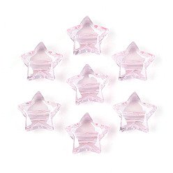 Бледно-Розовый Прозрачные акриловые бусины, звезда, розовый жемчуг, 15x16x7.5 мм, отверстие : 3 мм