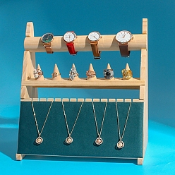 чирок Многофункциональная деревянная стойка для ювелирных изделий, с бантиком, для дисплея ожерелья, кольца, браслета, зелено-синие, 30x15.5x31 см