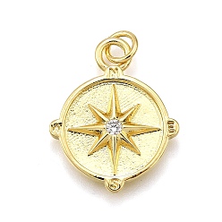 Настоящее золото 18K Стойка металлическая латунная микропрофилированная кубическая циркония подвески, компас, с целью перехода в кольце, без кадмия и без свинца, долговечный, реальный 18 k позолоченный, 21.5x17.5x2.5 мм, отверстие : 3.5 мм